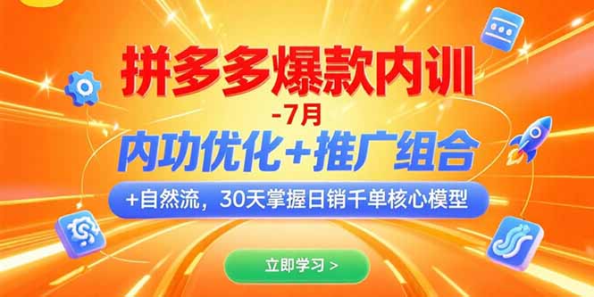 拼多多爆款内训-7月 内功优化+推广组合+自然流 30天掌握日销千单核心模型-HEIXMI（中国站）