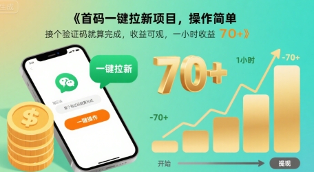 首码一键拉新项目，操作简单，接个验证码就算完成，收益可观， 一小时收益70+【揭秘】-HEIXMI（中国站）
