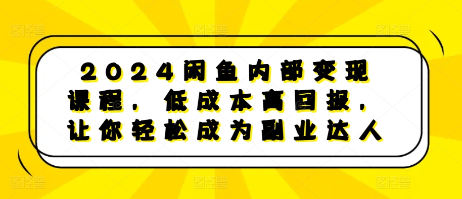 2024闲鱼内部变现课程，低成本高回报，让你轻松成为副业达人-HEIXMI（中国站）