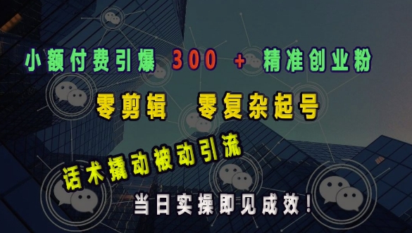 小额付费引爆 300 + 精准创业粉，零剪辑、零复杂起号，话术撬动被动引流，当日实操即见成效-HEIXMI（中国站）
