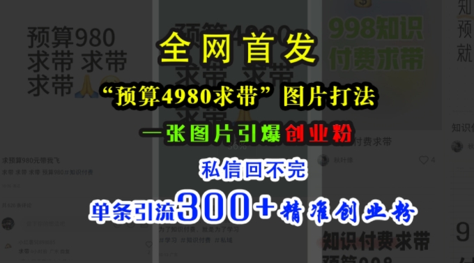 小红书“预算4980带我飞”图片打法，一张图片引爆创业粉，私信回不完，单条引流300+精准创业粉-HEIXMI（中国站）