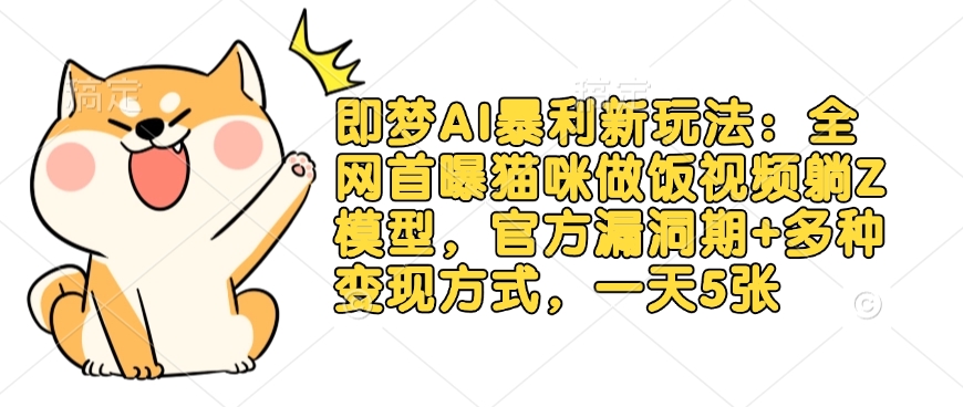 即梦AI暴利新玩法：全网首曝猫咪做饭视频躺Z模型，官方漏洞期+多种变现方式，一天5张-HEIXMI（中国站）