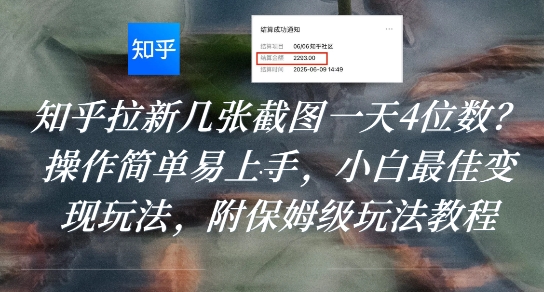 知乎拉新几张截图一天4位数？操作简单易上手，小白最佳变现玩法，附保姆级玩法教程-HEIXMI（中国站）