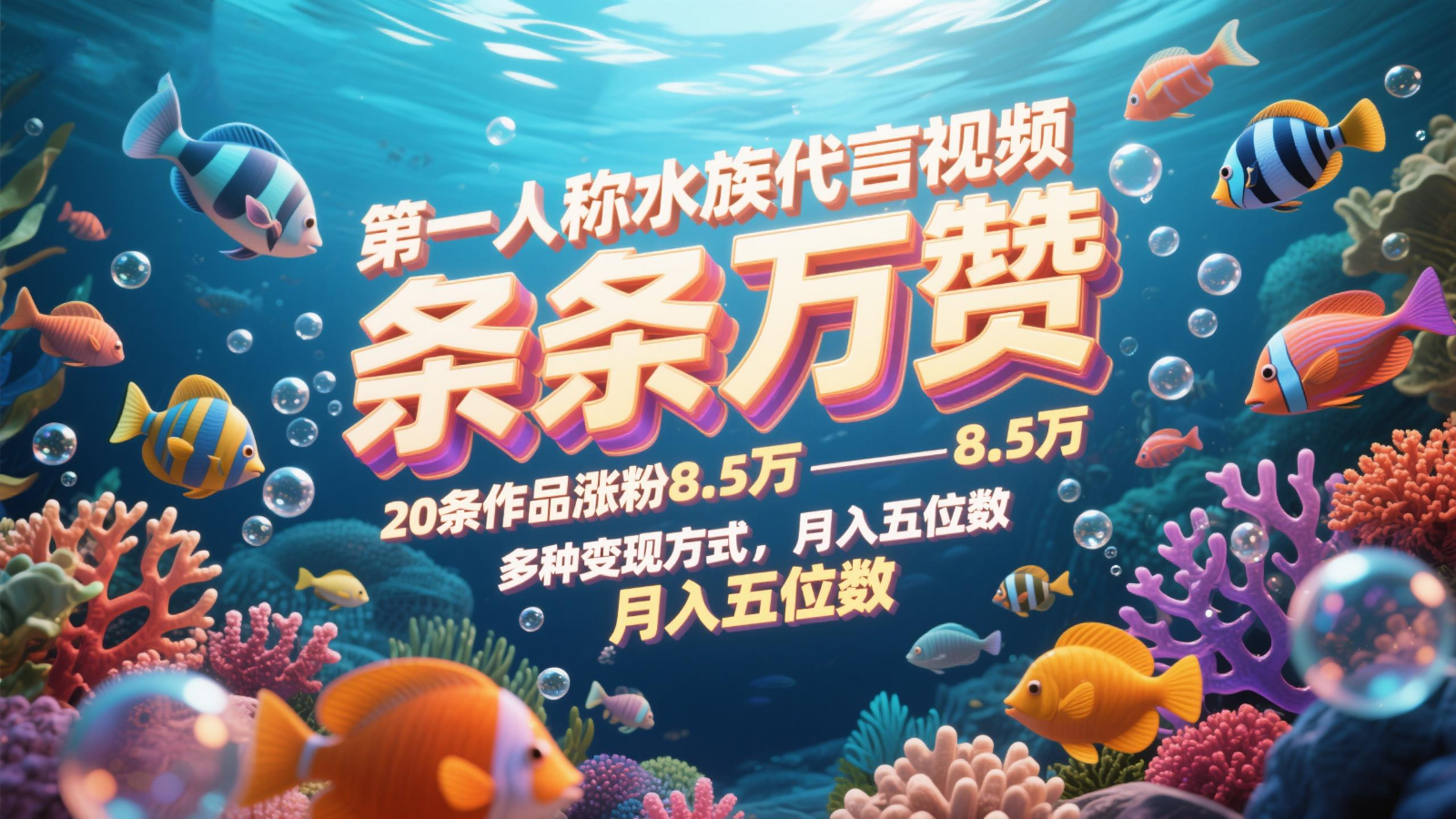 第一人称水族代言视频，条条万赞，20条作品涨粉8.5万，多种变现方式月，入五位数 - HEIXMI（中国站）-HEIXMI（中国站）