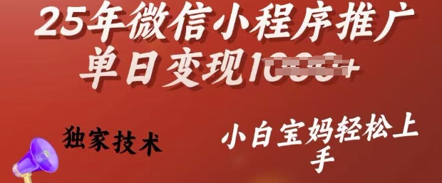 25年微信小程序推广单日变现多张，独家技术，小白宝妈轻松上手【揭秘】-HEIXMI（中国站）