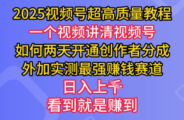 2025视频号超高质量教程，两天开通创作者分成，外加实测最强挣钱赛道，日入多张-HEIXMI（中国站）