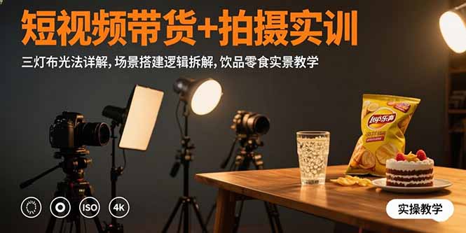 短视频带货+拍摄实训：三灯布光法详解,场景搭建逻辑拆解,饮品零食实景教学-HEIXMI（中国站）