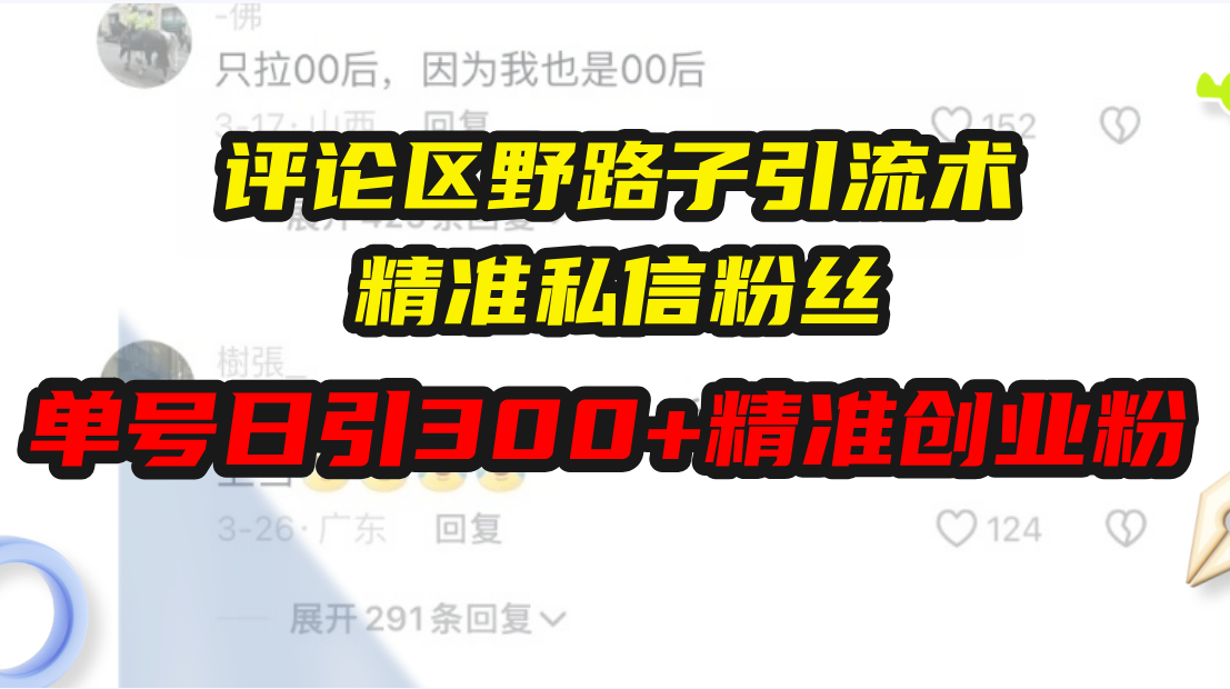 评论区野路子引流术，精准私信粉丝，单号日引流300+精准创业粉-HEIXMI（中国站）