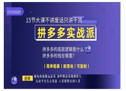 朋哥电商(拼多多实战派)，15节大课不讲废话只讲干货，简单粗暴 能落地 可复制-HEIXMI（中国站）
