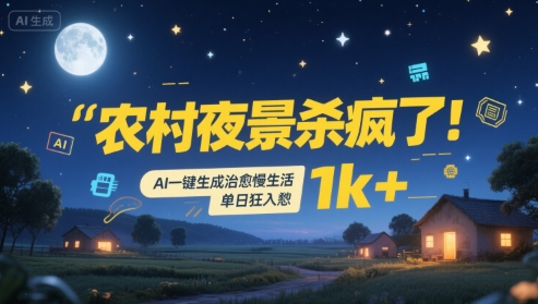 农村夜景杀疯了！AI一键生成治愈系慢生活，单日狂入1k+-HEIXMI（中国站）