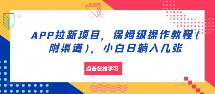 APP拉新项目，保姆级操作教程(附渠道)，小白日躺入几张【揭秘】-HEIXMI（中国站）