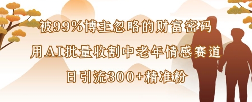 被99%博主忽略的财富密码：用AI批量收割中老年情感赛道，日引流300+精准粉-HEIXMI（中国站）