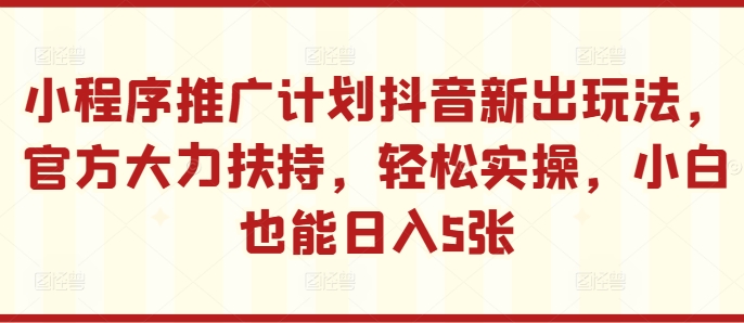 小程序推广计划抖音新出玩法，官方大力扶持，轻松实操，小白也能日入5张【揭秘】-HEIXMI（中国站）
