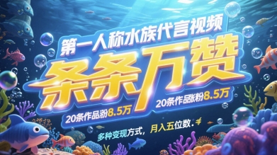第一人称水族代言视频，条条万赞，20条作品涨粉7.8W，多种变现方式月入五位数 - HEIXMI（中国站）-HEIXMI（中国站）